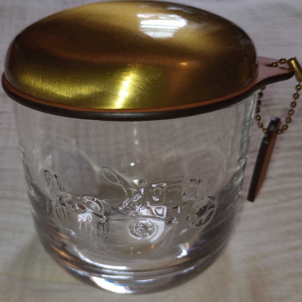 Coach Gold and Clear Glass Jar with Lid